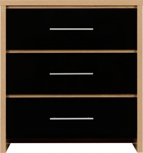 Seville 3 Drawer Chest in Black High GlossLight Oak Effect Veneer - Image 6