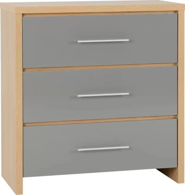 Seville 3 Drawer Chest in Grey High GlossLight Oak Effect Veneer