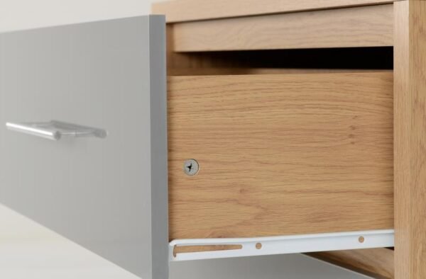Seville 3 Drawer Chest in Grey High GlossLight Oak Effect Veneer - Image 6