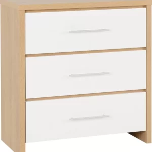 Seville 3 Drawer Chest in White High GlossLight Oak Effect Veneer