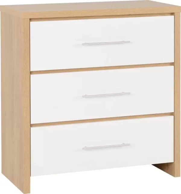 Seville 3 Drawer Chest in White High GlossLight Oak Effect Veneer