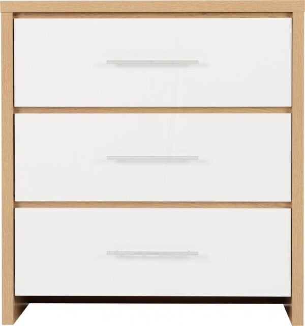 Seville 3 Drawer Chest in White High GlossLight Oak Effect Veneer - Image 7