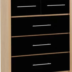 Seville 3+2 Drawer Chest in Black High GlossLight Oak Effect Veneer