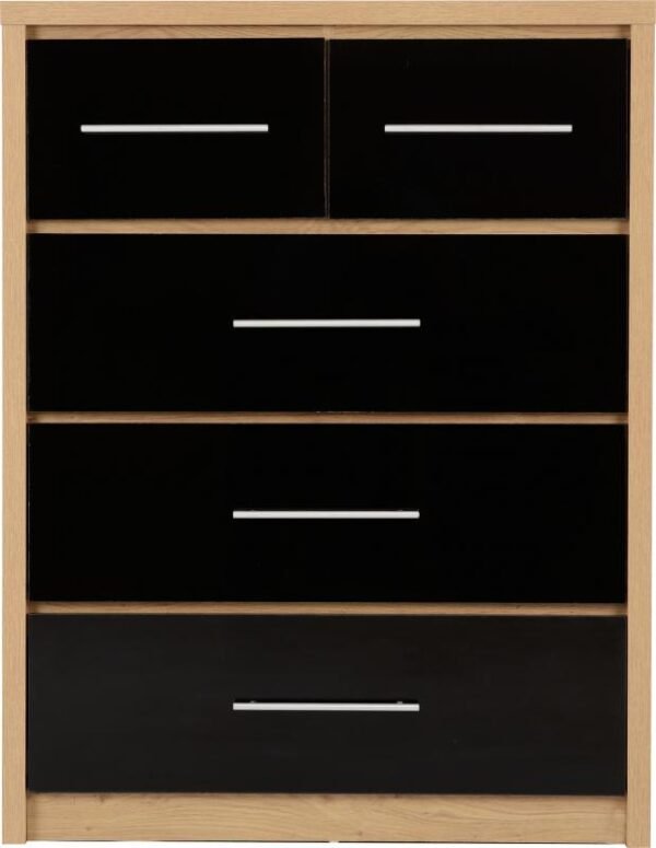 Seville 3+2 Drawer Chest in Black High GlossLight Oak Effect Veneer - Image 7