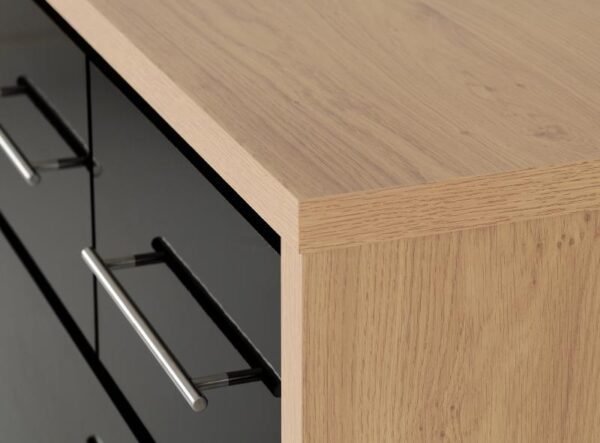Seville 3+2 Drawer Chest in Black High GlossLight Oak Effect Veneer - Image 4