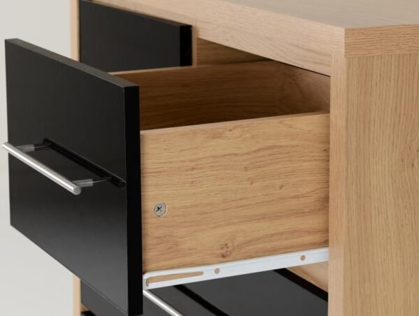 Seville 3+2 Drawer Chest in Black High GlossLight Oak Effect Veneer - Image 3
