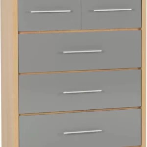 Seville 3+2 Drawer Chest in Grey High GlossLight Oak Effect Veneer