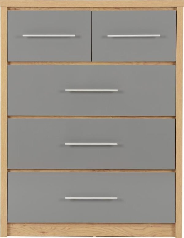 Seville 3+2 Drawer Chest in Grey High GlossLight Oak Effect Veneer - Image 7