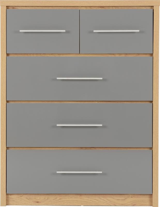 Seville 3+2 Drawer Chest in Grey High GlossLight Oak Effect Veneer - Image 7
