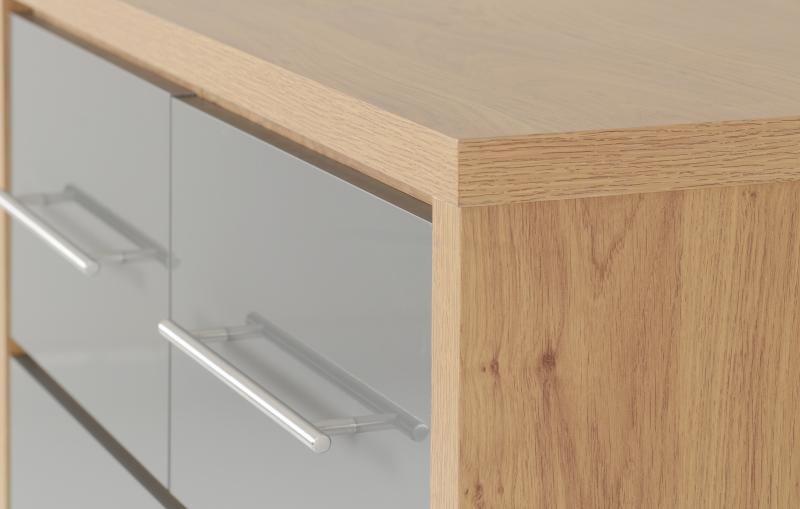 Seville 3+2 Drawer Chest in Grey High GlossLight Oak Effect Veneer - Image 4