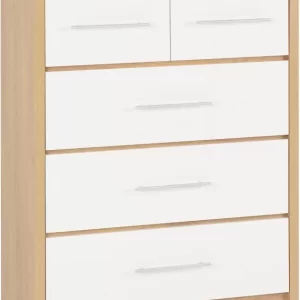 Seville 3+2 Drawer Chest in White High GlossLight Oak Effect Veneer