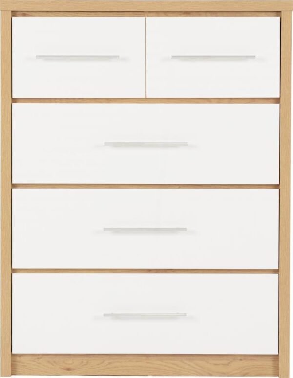 Seville 3+2 Drawer Chest in White High GlossLight Oak Effect Veneer - Image 6