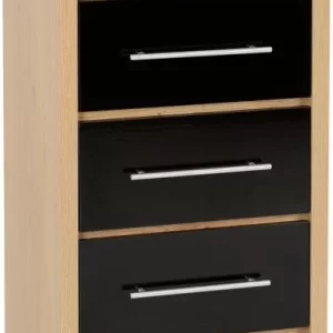 Seville 5 Drawer Narrow Chest in Black High GlossLight Oak Effect Veneer