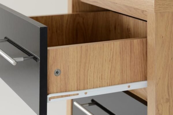 Seville 5 Drawer Narrow Chest in Black High GlossLight Oak Effect Veneer - Image 4