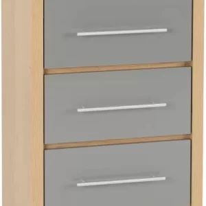 Seville 5 Drawer Narrow Chest in Grey High GlossLight Oak Effect Veneer