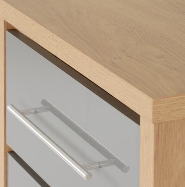 Seville 5 Drawer Narrow Chest in Grey High GlossLight Oak Effect Veneer - Image 2