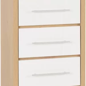 Seville 5 Drawer Narrow Chest in White High GlossLight Oak Effect Veneer