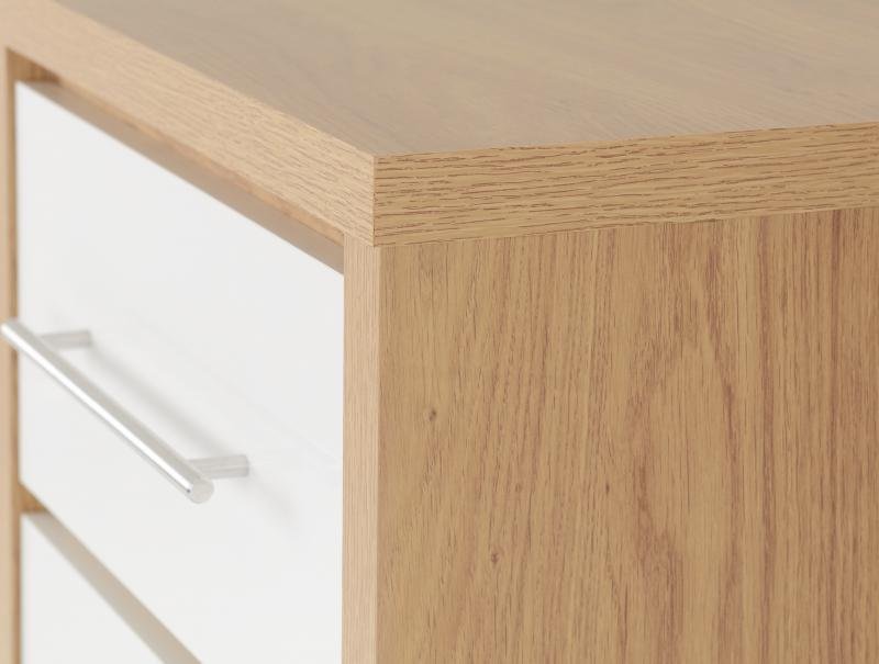 Seville 5 Drawer Narrow Chest in White High GlossLight Oak Effect Veneer - Image 4