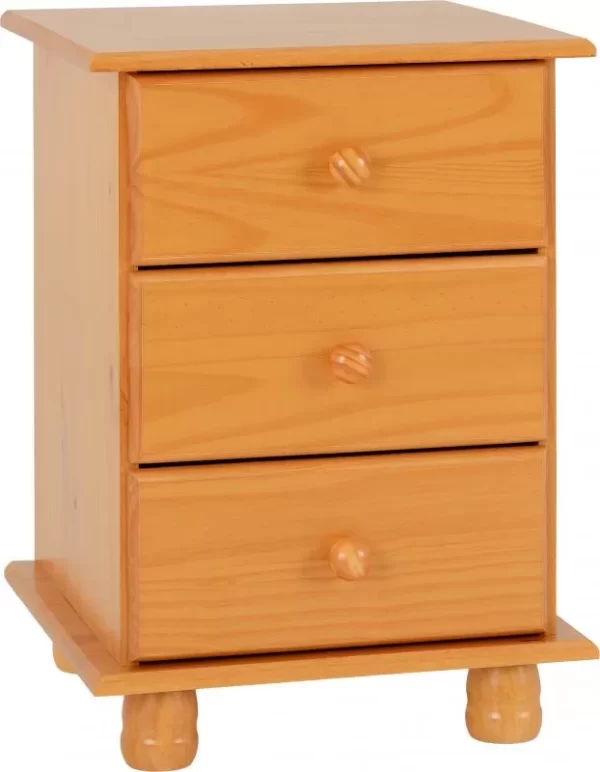 Sol 3 Drawer Bedside Chest in Antique Pine
