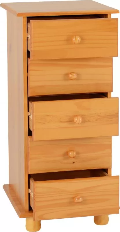 Sol 5 Drawer Narrow Chest in Antique Pine